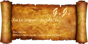 Geiringer Jolán névjegykártya
